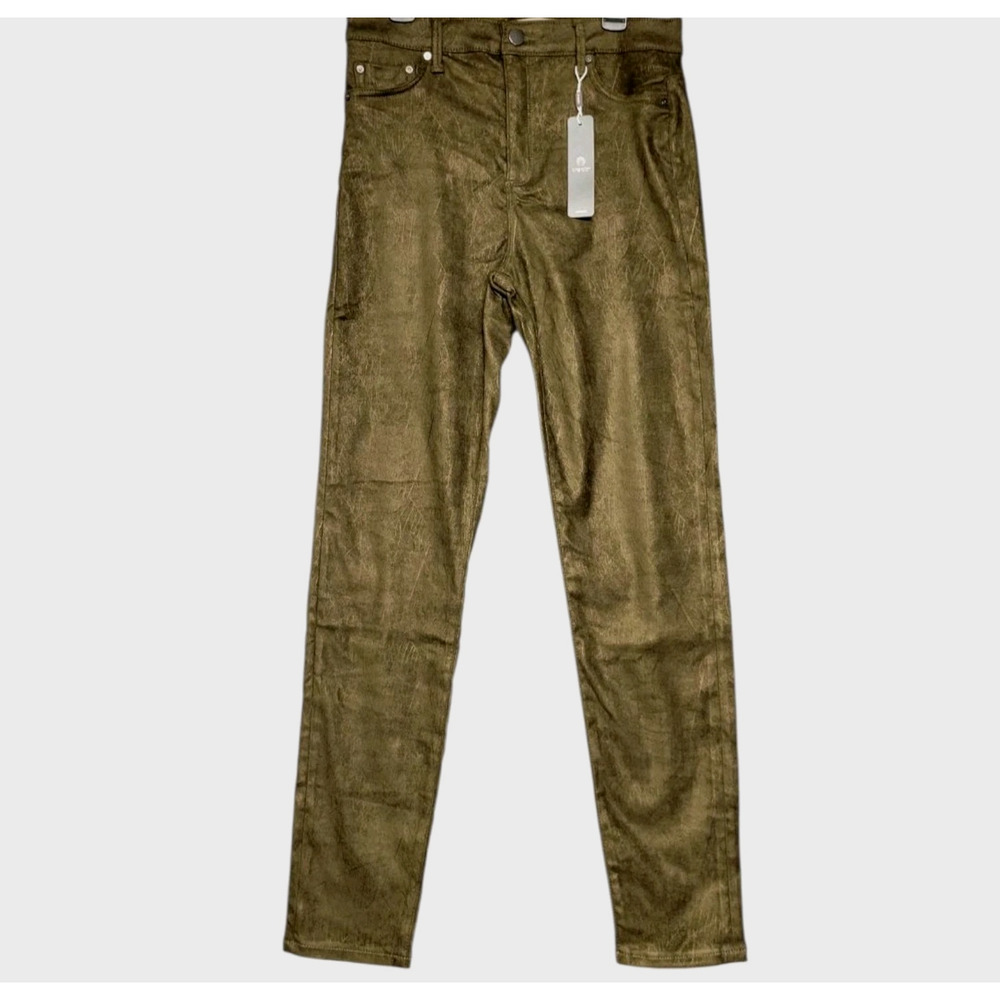 Tractr Pants Womens 6 Green Metallic Core Skinny Mid Rise Stretch Glam Rock Bold